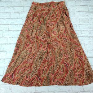 Vintage Country Classics by Koret Paisley Midi Button Front Skirt Pockets Sz M